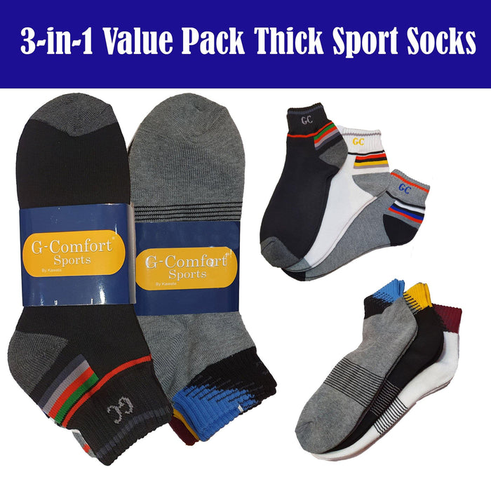 3-in-1 Value Pack Patterned Sport Socks - Kawata House of Socks