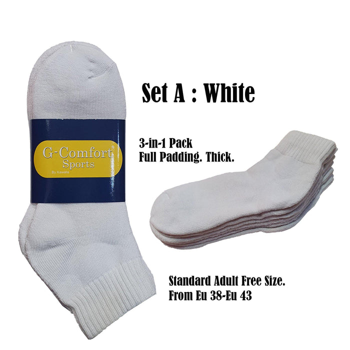 3-in-1 Value Pack Plain Sport Socks - Kawata House of Socks