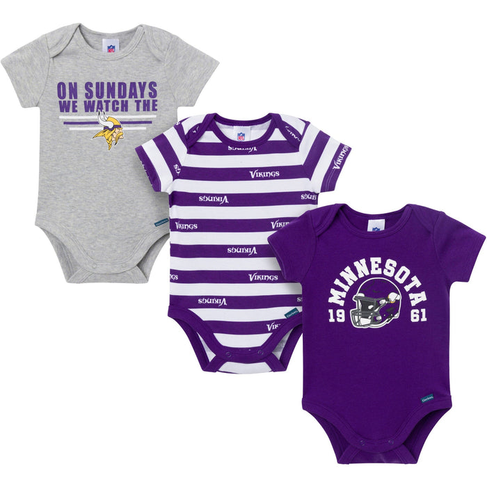 3-Pack Baby Boys Minnesota Vikings Bodysuit Set Onesies Bodysuits NFL