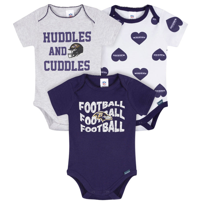 3-Pack Baby Girls Baltimore Ravens Bodysuit Set Onesies Bodysuits NFL