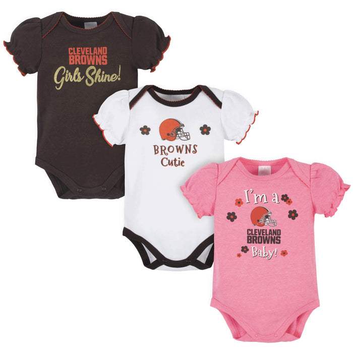 Cleveland Browns Baby Girls Short Sleeve Bodysuits-Gerber Childrenswear