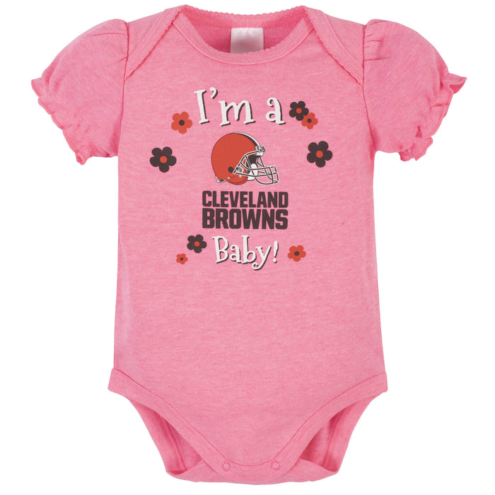 Cleveland Browns Baby Girls Short Sleeve Bodysuits-Gerber Childrenswear