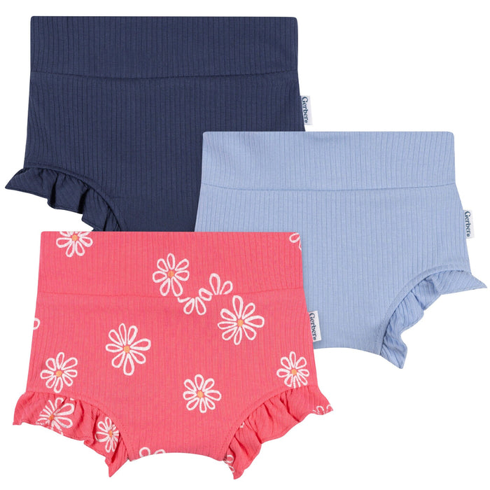 3-Pack Baby Girls Coral Floral Bubble Shorts Pants & Bottoms Gerber®