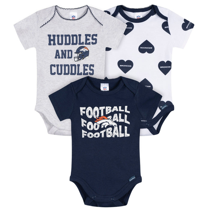 3-Pack Baby Girls Denver Broncos Bodysuit Set Onesies Bodysuits NFL