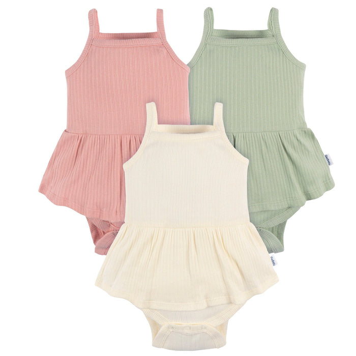 3-Pack Baby Girls Ivory, Mint, & Pink Sleeveless Skirted Onesies® Bodysuits