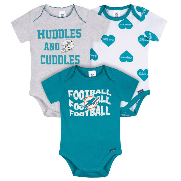 3-Pack Baby Girls Miami Dolphins Bodysuit Set Onesies Bodysuits NFL