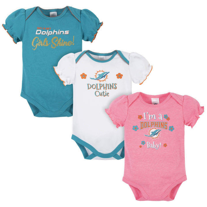 Miami Dolphins Baby Girls Short Sleeve Bodysuits-Gerber Childrenswear