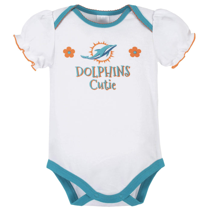 Miami Dolphins Baby Girls Short Sleeve Bodysuits-Gerber Childrenswear
