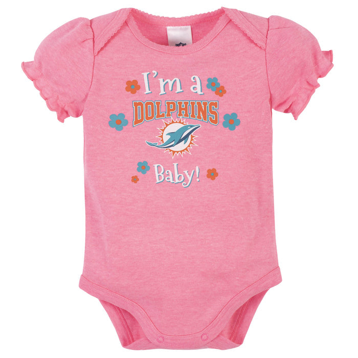 Miami Dolphins Baby Girls Short Sleeve Bodysuits-Gerber Childrenswear