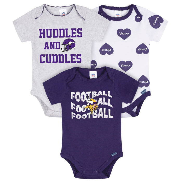3-Pack Baby Girls Minnesota Vikings Bodysuit Set Onesies Bodysuits NFL