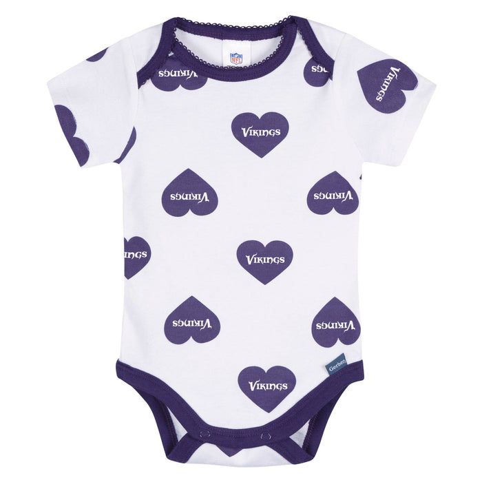 3-Pack Baby Girls Minnesota Vikings Bodysuit Set Onesies Bodysuits NFL