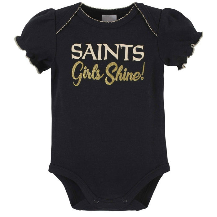 New Orleans Saints Baby Girls Short Sleeve Bodysuits-Gerber Childrenswear