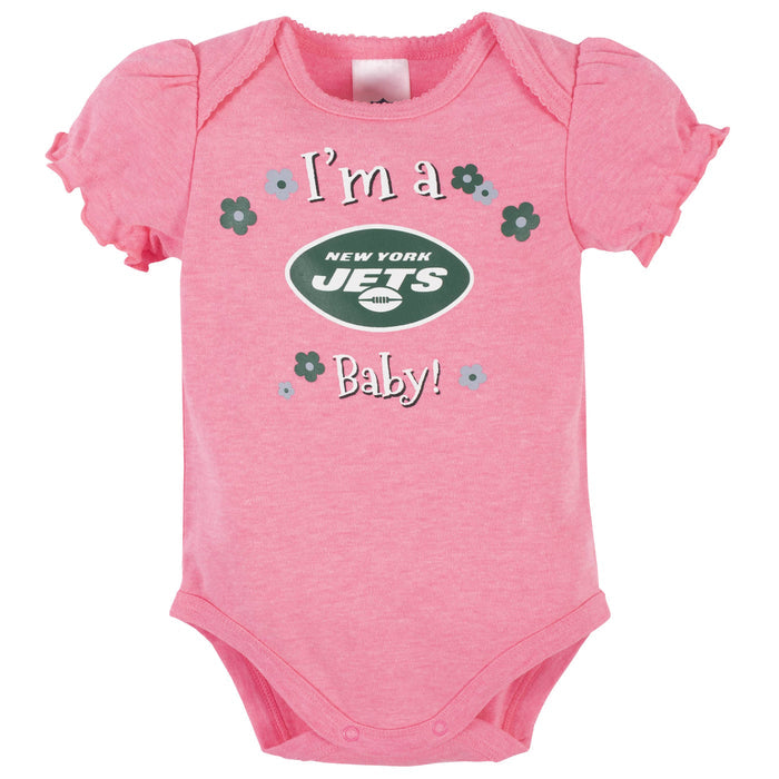 New York Jets Baby Girls Short Sleeve Bodysuits-Gerber Childrenswear
