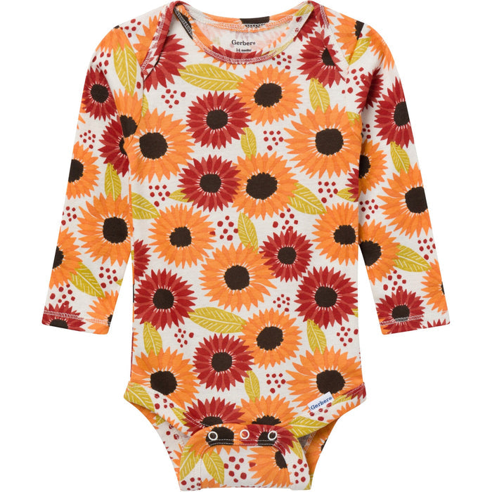 3-Pack Baby Girls Sunflower Long Sleeve Onesies® Bodysuits Onesies Bodysuits Gerber®