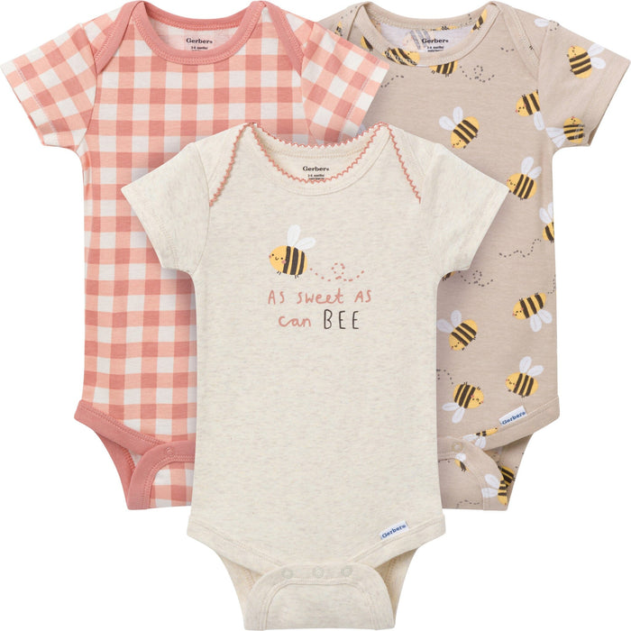 3-Pack Baby Girls Sweet Little Bee Short Sleeve Onesies® Bodysuits Onesies Bodysuits Gerber®
