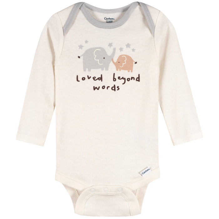 3-Pack Baby Neutral Elephant Love Long Sleeve Onesies® Bodysuits onesies Gerber®