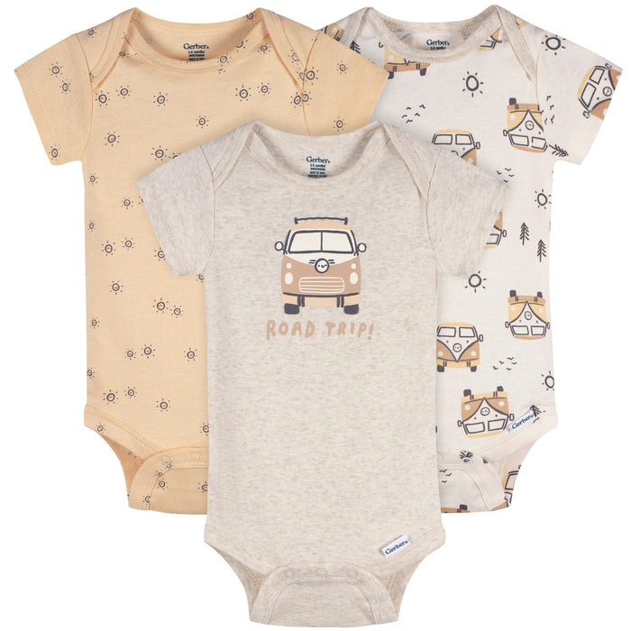 3-Pack Baby Neutral Road Trip Short Sleeve Onesies® Bodysuits Onesies Bodysuits Gerber®