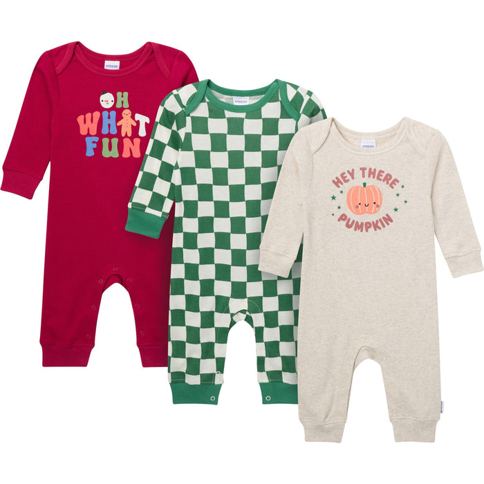 3-Pack Baby Neutral What Fun Pumpkin Lap Shoulder Footless Pajamas sleepwear Gerber®
