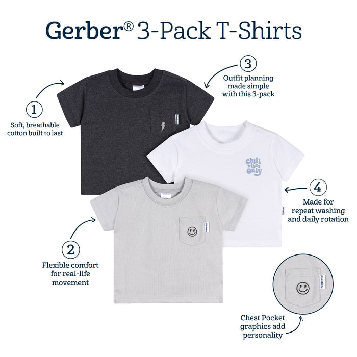 3-Pack Baby & Toddler Boys Chill Vibes Short Sleeve T-Shirts tops Gerber®