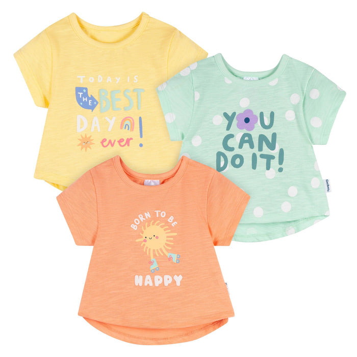 3-Pack Baby & Toddler Girls Peach, Green and Yellow Short Sleeve T-Shirts tops Gerber®