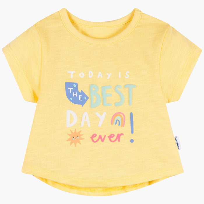 3-Pack Baby & Toddler Girls Peach, Green and Yellow Short Sleeve T-Shirts tops Gerber®