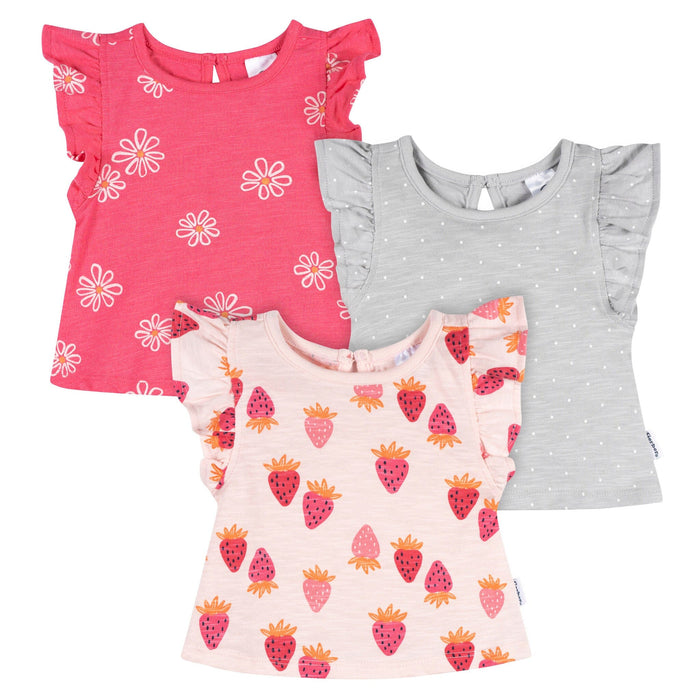 3-Pack Baby & Toddler Girls Pink Strawberries Short Sleeve Shirts tops Gerber®