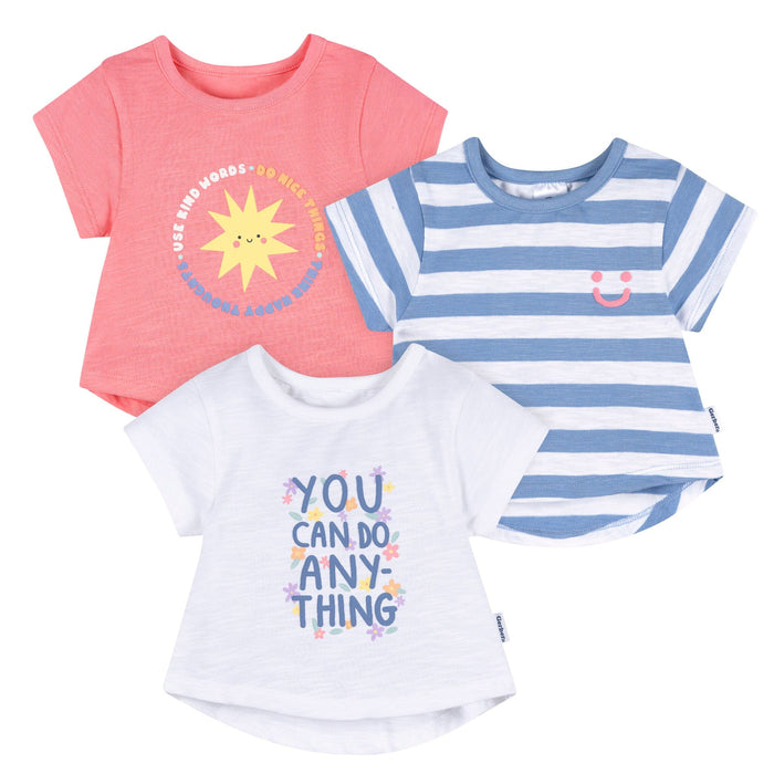 3-Pack Baby & Toddler Girls Pink, Blue and White Short Sleeve T-Shirts tops Gerber®