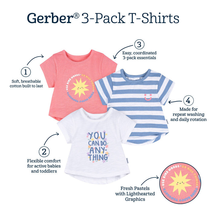 3-Pack Baby & Toddler Girls Sunshine Short Sleeve Graphic T-Shirts tops Gerber®