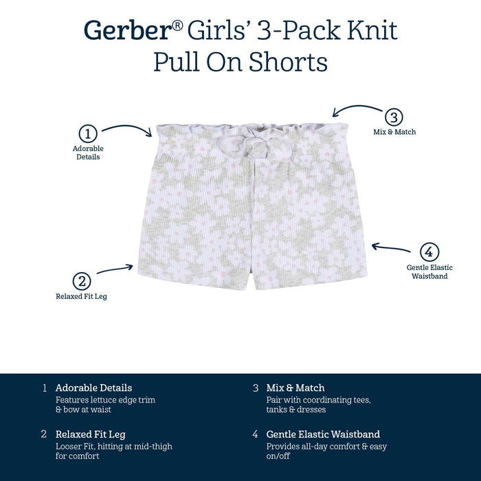 3-Pack Baby & Toddler Girls Sweet Florals Pull-On Knit Shorts