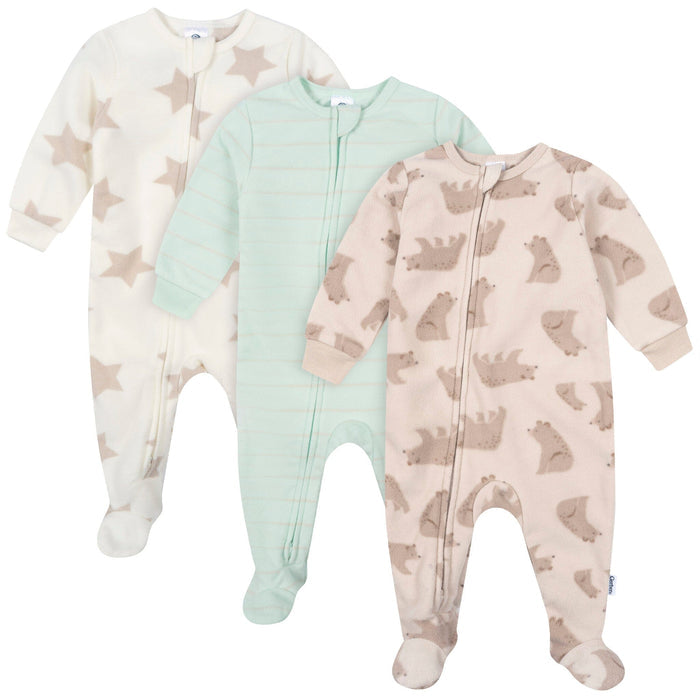 3-Pack Baby & Toddler Neutral Bears Footed Fleece Pajamas Sleepwear Gerber®
