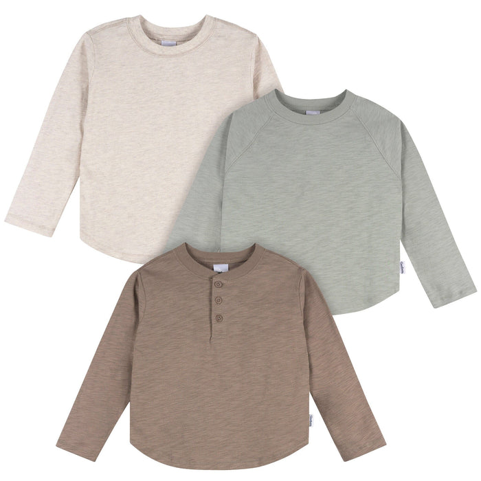 3-Pack Infant & Toddler Boys Green/Brown/Oatmeal Long Sleeve Shirts Tops Gerber®