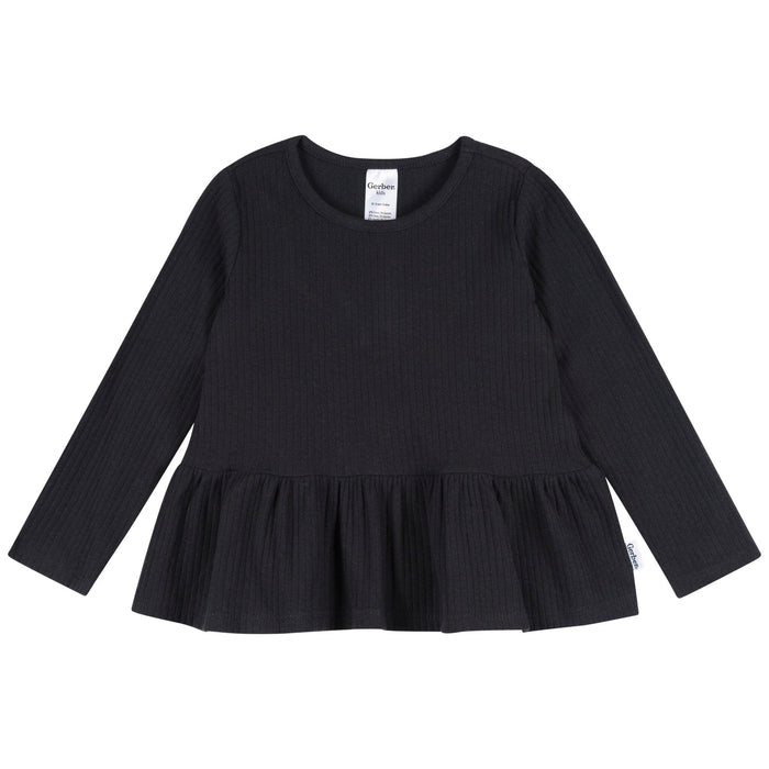 3-Pack Infant & Toddler Girls Black/White/Grey Long Sleeve Shirts Tops Gerber®