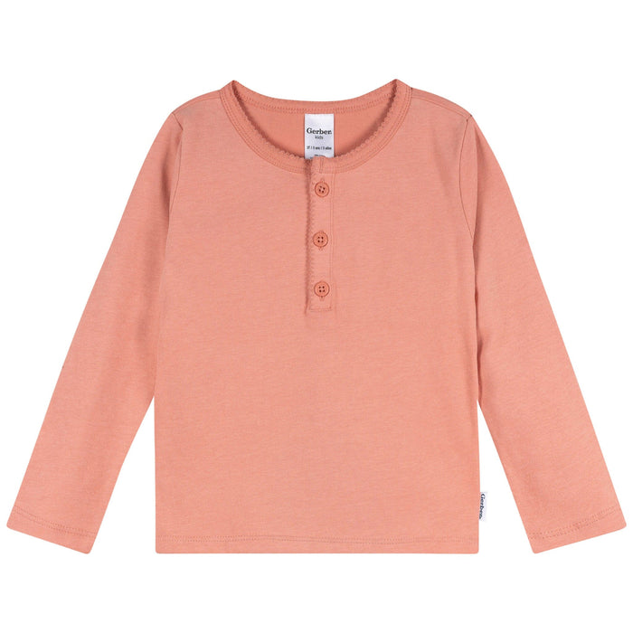 3-Pack Infant & Toddler Girls Green/Pink/Coral Long Sleeve Shirts Tops Gerber®
