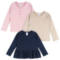 3-Pack Infant & Toddler Girls Navy/Oatmeal/Violet Long Sleeve Shirts Tops Gerber®