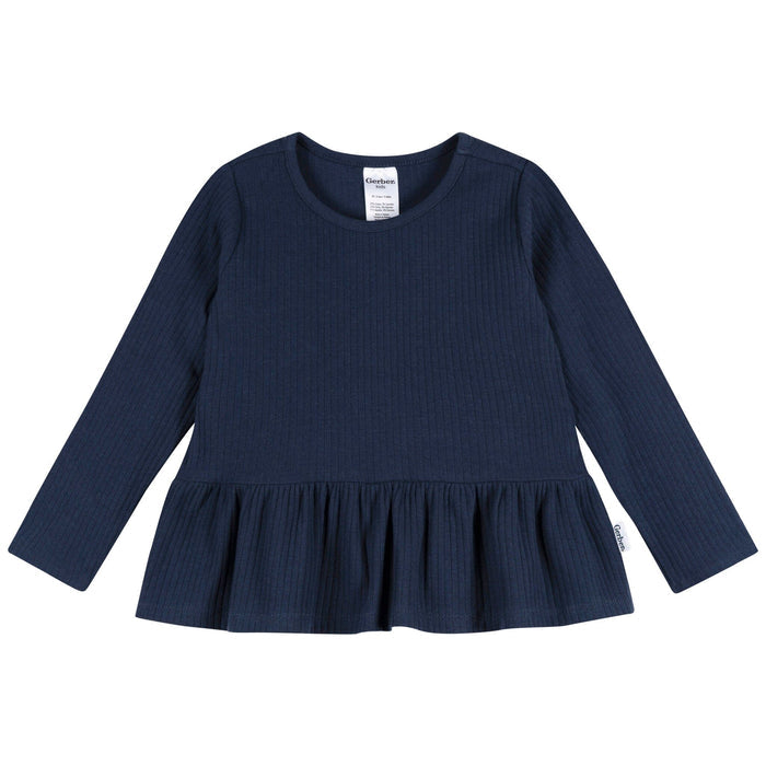 3-Pack Infant & Toddler Girls Navy/Oatmeal/Violet Long Sleeve Shirts Tops Gerber®