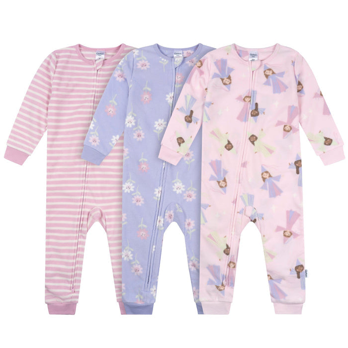 3-Pack Baby & Toddler Girls Princess Footless Fleece Pajamas Sleepwear Gerber®