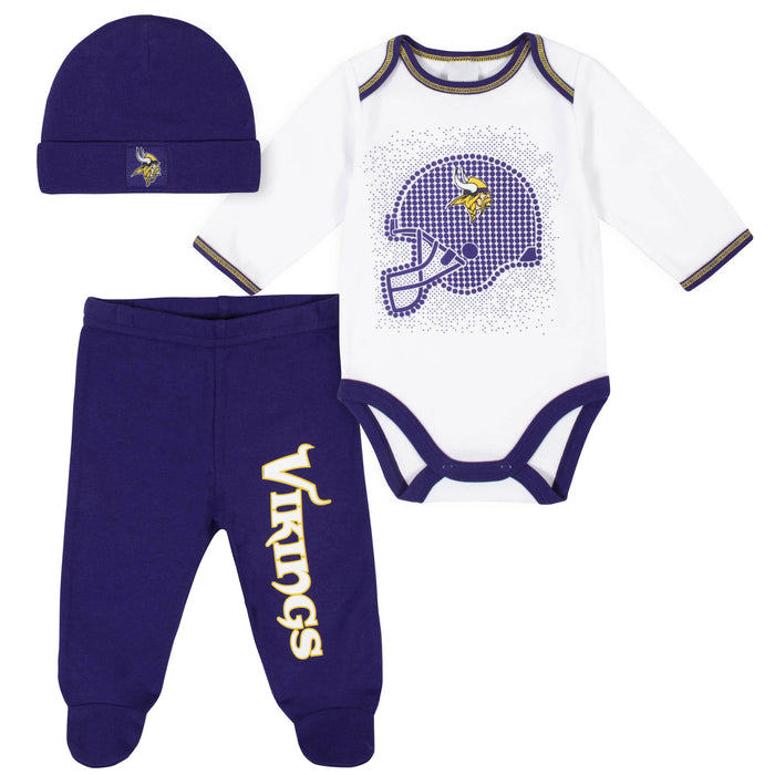 Minnesota Vikings 3-Piece Baby Boys Bodysuit, Pant, and Cap Set-Gerber Childrenswear