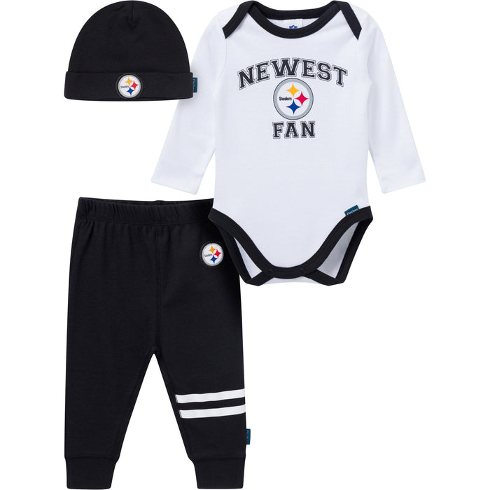 3-Piece Baby Boys Pittsburgh Steelers Bodysuit, Active Pant and Cap Outfits & Sets NFL