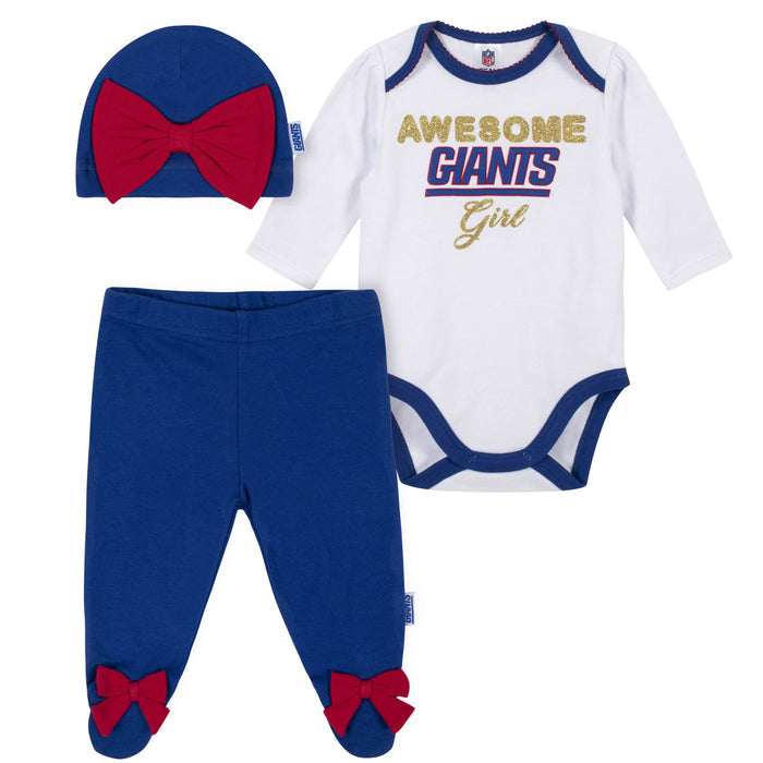 Baby Girls New York Giants 3-Piece Bodysuit, Pant, and Cap Set-Gerber Childrenswear
