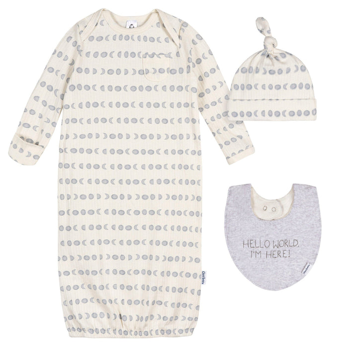 3-Piece Baby Neutral Moons Gown Set sleepwear Gerber®
