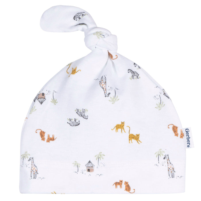 3-Piece Neutral Safari Footless Pajamas, Swaddle, and Cap Bundle Bundle Gerber Childrenswear