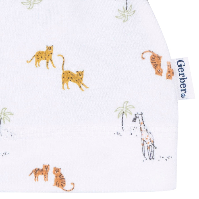 3-Piece Neutral Safari Footless Pajamas, Swaddle, and Cap Bundle Bundle Gerber Childrenswear