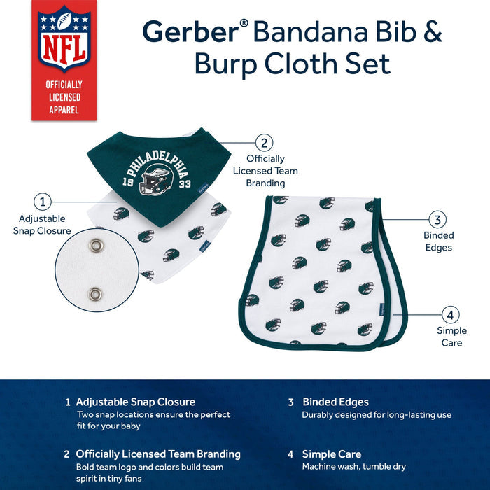 3-Piece Baby Philadelphia Eagles Bibs and Burp Cloth Set NFL NFL