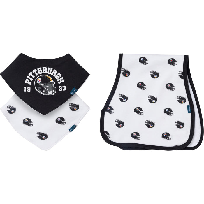 3-Pack Baby Neutral Pittsburgh Steelers Bibs and Burp Cloth Set NFL NFL