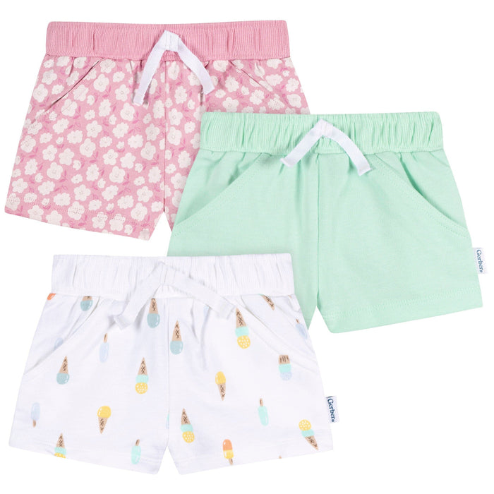 3-Piece Baby & Toddler Girls Ice Cream Knit Shorts Pants & Bottoms Gerber®