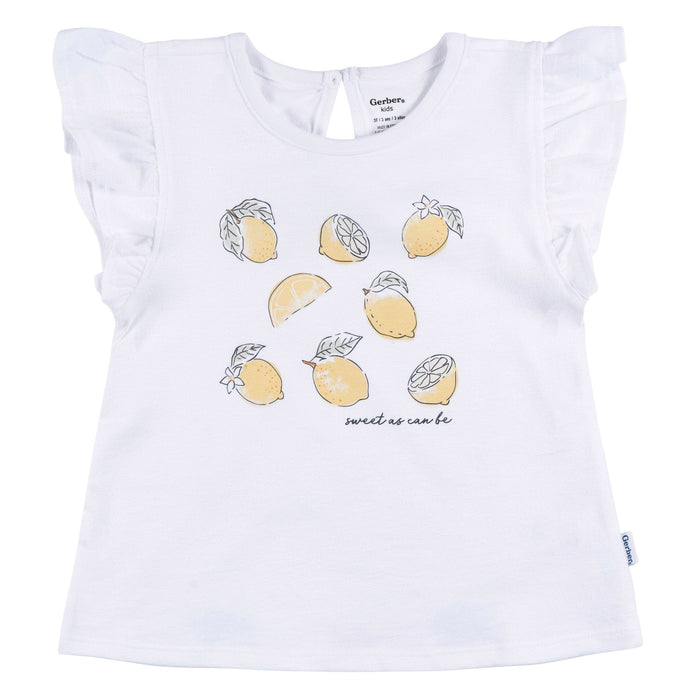 3-Piece Infant & Toddler Girls Yellow Lemons Shirt and Shorts Set