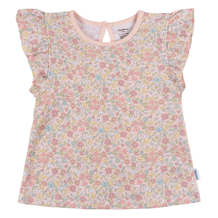 3-Piece Infant & Toddler Girls Pink Floral Shirt and Shorts Set