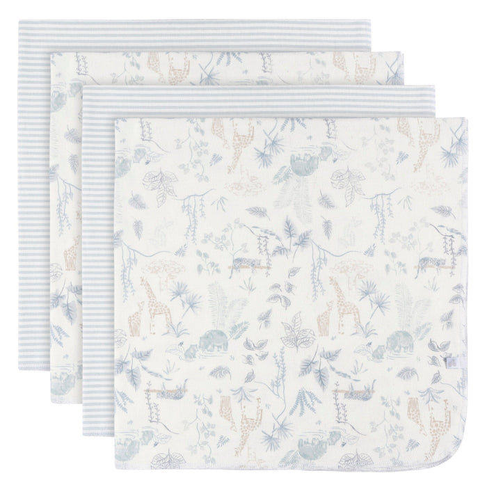 4-Pack Baby Boys Blue Leaf Cotton Flannel Blanket Blankets Gerber®
