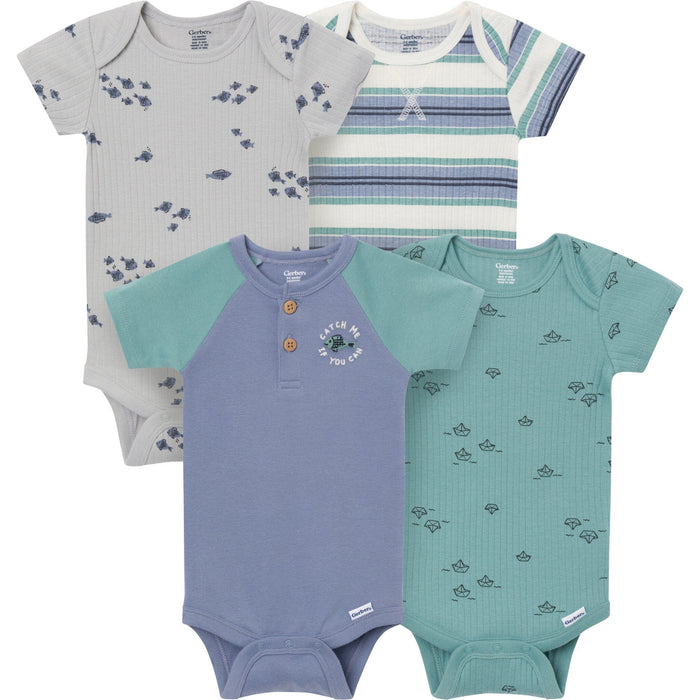 4-Pack Baby Boys Catch Me Fishing Short Sleeve Bodysuits onesies Gerber®