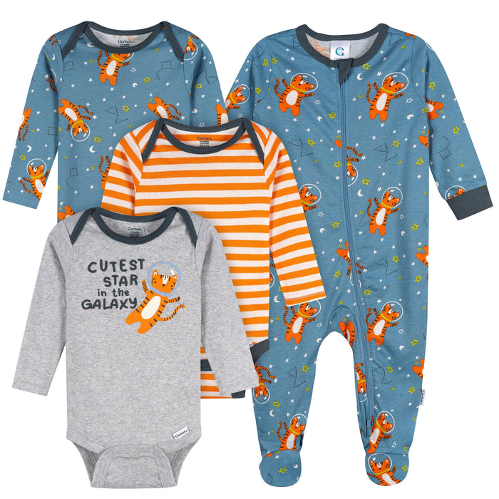 4-Pack Baby Boys Space Animals Long Sleeve Onesies® Bodysuits and Sleep 'N Play outfits Gerber®